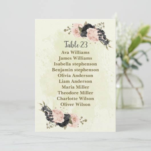 Zwarte Blush Roze Bloemen Zitting Kaart (Staand voorkant)