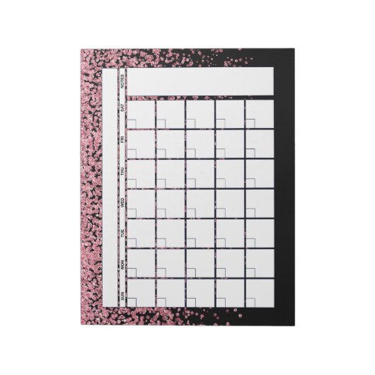 Zwarte Blush Roze Glitter Maandelijkse Planner Age Notitieblok (Linkerzijde)
