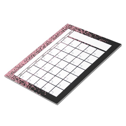 Zwarte Blush Roze Glitter Maandelijkse Planner Age Notitieblok (Schuin)