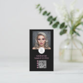 Zwarte Blush Roze Logo QR Code Foto Make-up Visitekaartje (Staand voorkant)