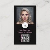 Zwarte Blush Roze Logo QR Code Foto Make-up Visitekaartje (Voorkant)
