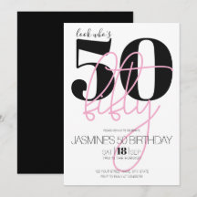Zwarte Blush Roze Moderne Elegante 50 Verjaardag 