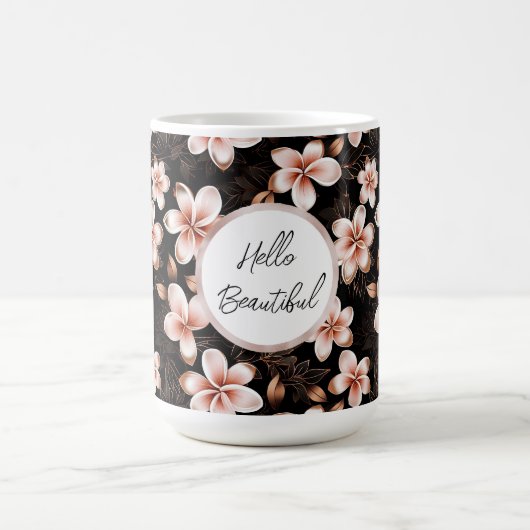 Zwarte Blush Roze Rose Goud Bloemen Gepersonalisee Koffiemok (Center)
