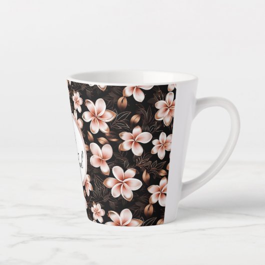 Zwarte Blush Roze Rose Goud Bloemen Gepersonalisee Latte Mok (Rechts)