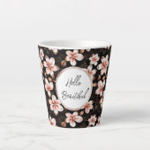 Zwarte Blush Roze Rose Goud Bloemen Gepersonalisee Latte Mok (Voorkant)