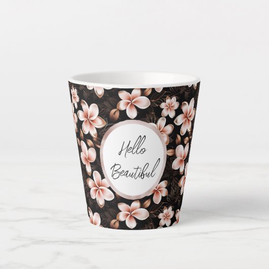 Zwarte Blush Roze Rose Goud Bloemen Gepersonalisee Latte Mok (Voorkant)