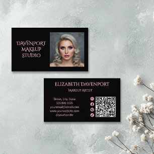 Zwarte Blush Roze Sociale Icon QR-code Foto Make-u Visitekaartje