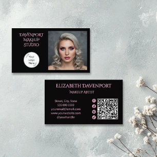 Zwarte Blush Roze Sociale Icoon QR Code Foto Make- Visitekaartje