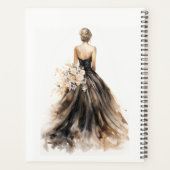 Zwarte Blush Watercolor Trouwjurk Bruids Shower Planner (Achterkant)