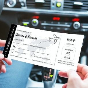 Zwarte boarding pass bruiloft RSVP-behuizing kaart