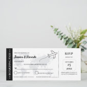 Zwarte boarding pass bruiloft RSVP-behuizing kaart (Staand voorkant)