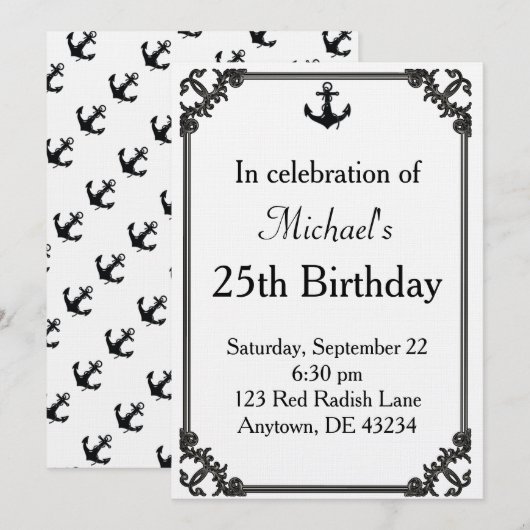 Zwarte Boat Anchor Birthday Kaart (Voorkant / Achterkant)