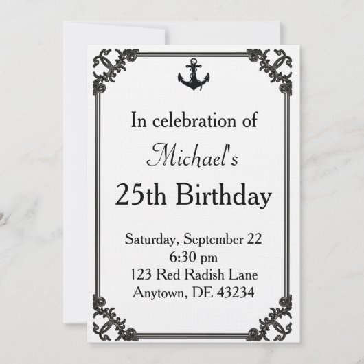 Zwarte Boat Anchor Birthday Kaart (Voorkant)