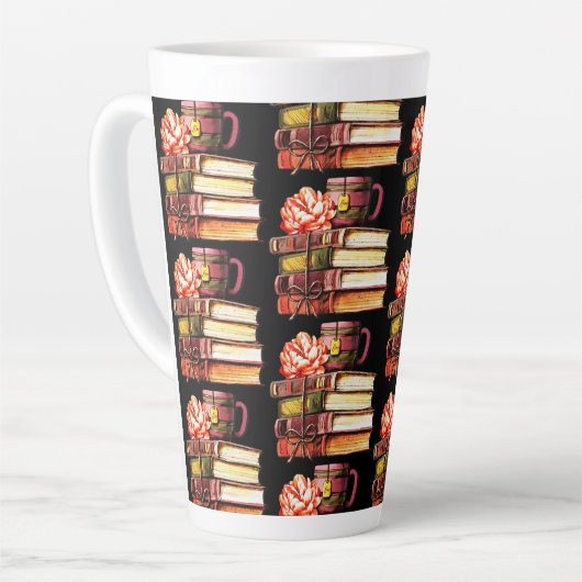 Zwarte boeken en thee latte mok (Linkerhoek)