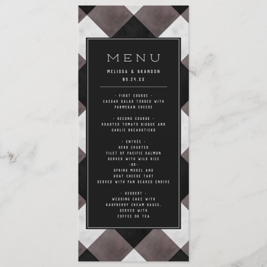 Zwarte boerderij Buffalo Plaid Check Trouwdiner Menu (Voorkant)