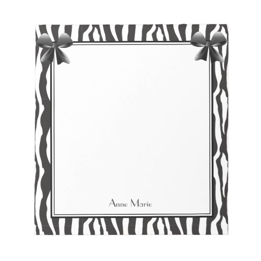 Zwarte bogen met zwarte Zebra Stripes Pattern Notitieblok (Voorkant)