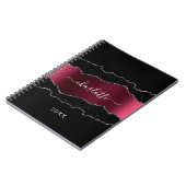 Zwarte bogundy agate marmer glitter name notitieboek (Linkerzijde)