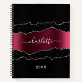 Zwarte bogundy agate marmer glitter name notitieboek (Voorkant)