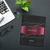 Zwarte bogundy agate marmer glitter name notitieboek
