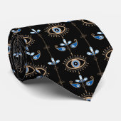 Zwarte boheemse retro patroon met het boze oog stropdas (Opgerold)