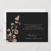 Zwarte Boho Bloemen Bruiloft Bedankkaart (Achterkant)