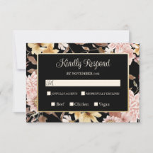 Zwarte Boho Bloemen & Vogel Trouw RSVP