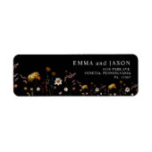 Zwarte Boho bloemige trouw retouradreslabels Etiket (Voorkant)