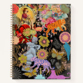 Zwarte Boho Collage Zigeunerziel Botanisch Bloemmo Notitieboek (Voorkant)