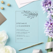 Zwarte Boho Minimalistische Blad Bruiloft Acryl Uitnodigingen (Insitu (Huwelijk))