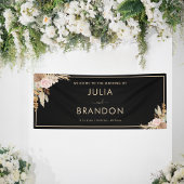 Zwarte Boho Pampas Grass Bloemen Trouwbanner Spandoek