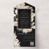 Zwarte Boho Protea Pampas Gras Trouw QR Code All In One Uitnodiging (Binnen)