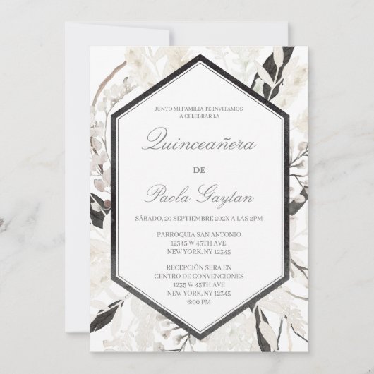 Zwarte boho quinceañera en español kaart (Voorkant)