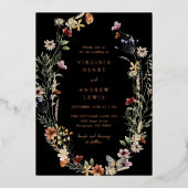 Zwarte Boho Rose Goud Bruiloft Folie Uitnodiging (Voorkant)
