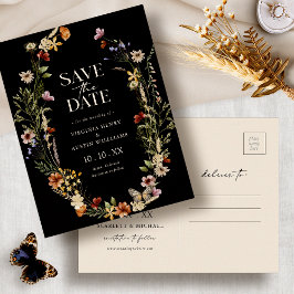 Zwarte Boho Save The Date-ansichtkaart Briefkaart