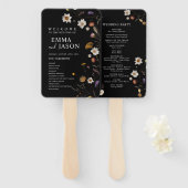 Zwarte Boho-wildbloem-huwelijk-bedanksticker Handwaaier (Voorkant en achterkant)