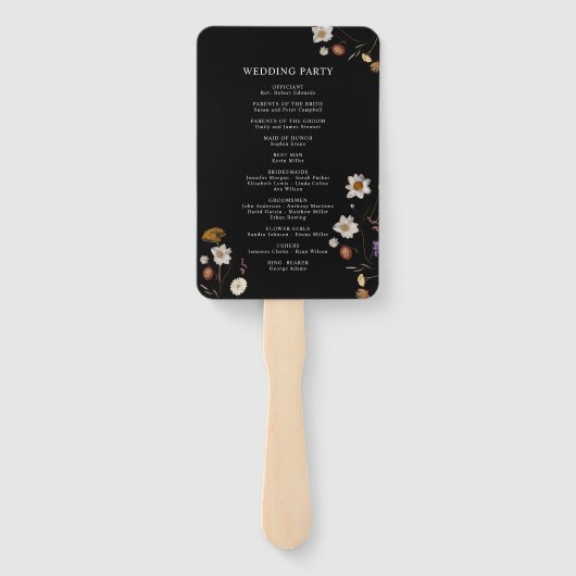 Zwarte Boho-wildbloem-huwelijk-bedanksticker Handwaaier (Achterkant)
