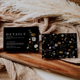 Zwarte Boho Wilde Bloem Bruiloft Details Kaart