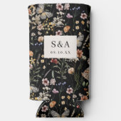 Zwarte Boho Wilde Bloem Bruiloft Seltzer Blikkoele Blikjeskoeler (Voorkant)