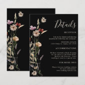Zwarte Boho Wilde Bloemen Bruiloft Informatiekaartje (Voorkant / Achterkant)