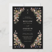 Zwarte Boho Wilde Bloemen Bruiloft Kaart (Voorkant)