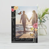 Zwarte Boho Wildflower Foto Save the Date (Staand voorkant)