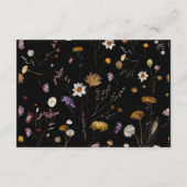Zwarte Boho Wildflower Huwelijksdetails Kaart (Achterkant)