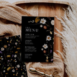 Zwarte Boho Wildflower Menukaarten Menu