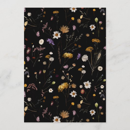 Zwarte Boho Wildflower Menukaarten Menu (Achterkant)