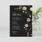Zwarte Boho Wildflower Menukaarten Menu (Staand voorkant)