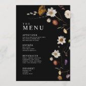 Zwarte Boho Wildflower Menukaarten Menu (Voorkant)