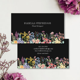 Zwarte Boho Wildflower Watercolor Bloemen Visitekaartje
