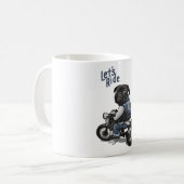 Zwarte bok op afbeelding cartoon motorfiets koffiemok (Voorkant links)