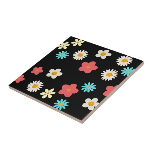 Zwarte Bold Y2K Wildflower Levendige Spring Decor Tegeltje (Zijkant)