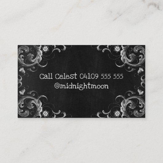 Zwarte  bollen en wittekaarten visitekaartje (Achterkant)